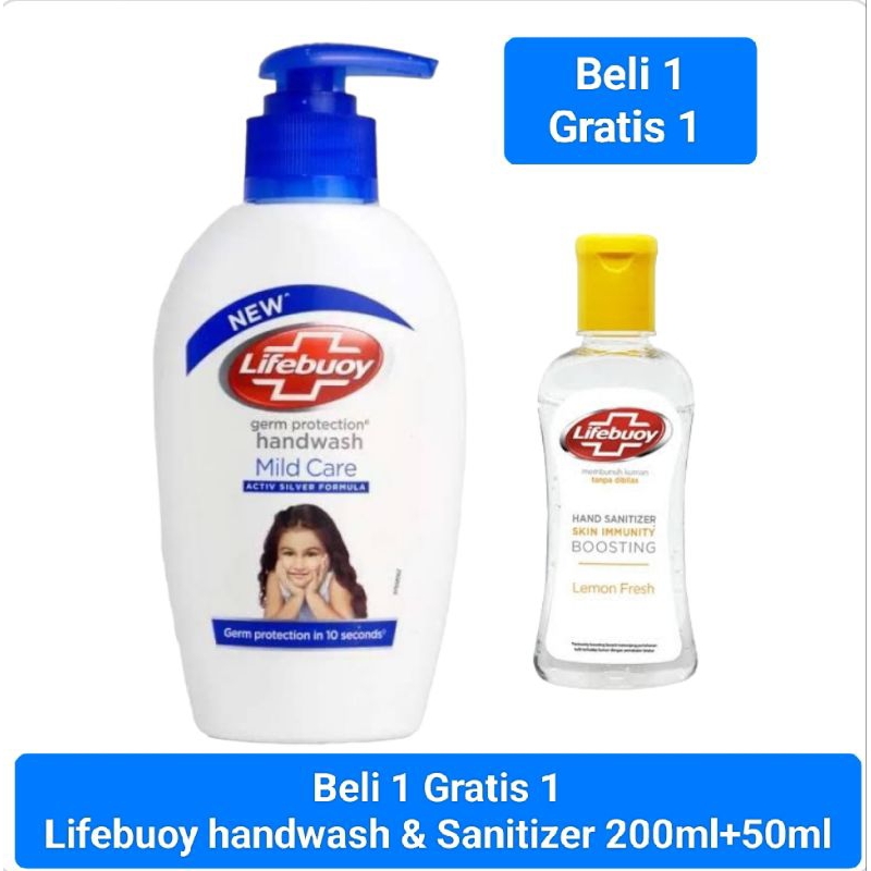 Beli 1 Gratis 1 Lifebuoy handwash Botol Pump & Hand Sanitizer 200ml+50ml