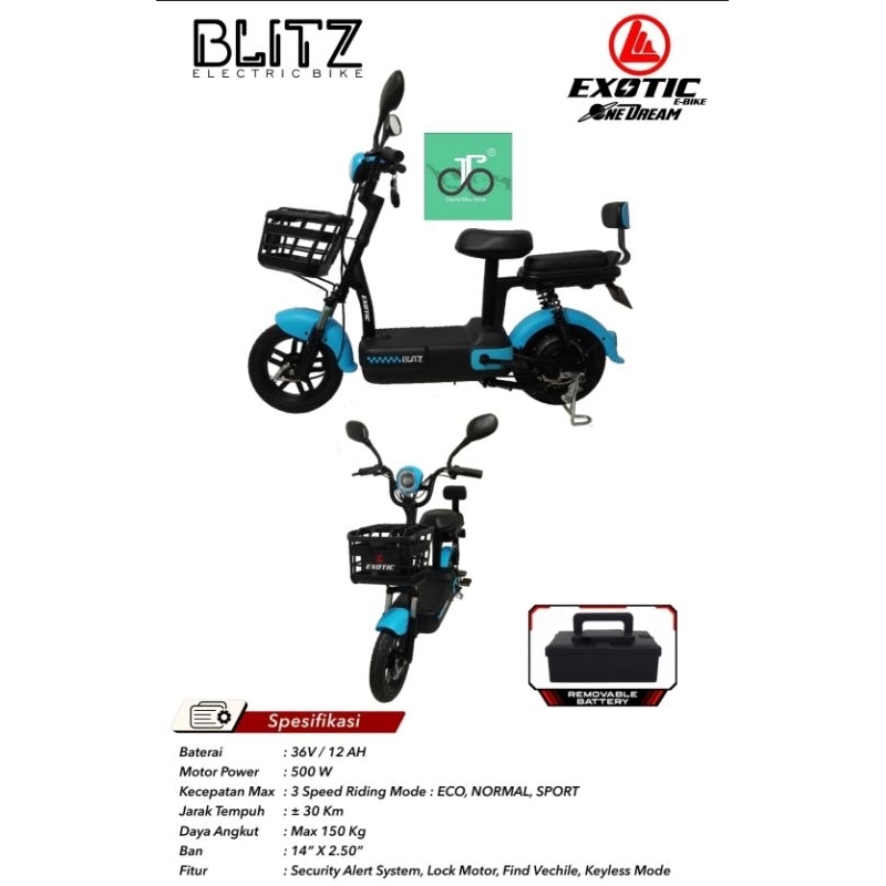 Sepeda Listrik Exotic Blitz - Sepeda Listrik Modern dengan Baterai Removable