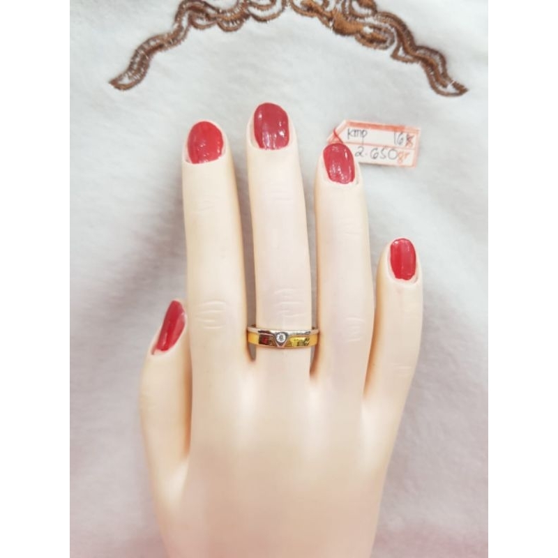 CP3688F205F Cincin kawin persegi permata kombinasi emas putih berat 2.650 no 11 d 1,6cm kadar 70% 16