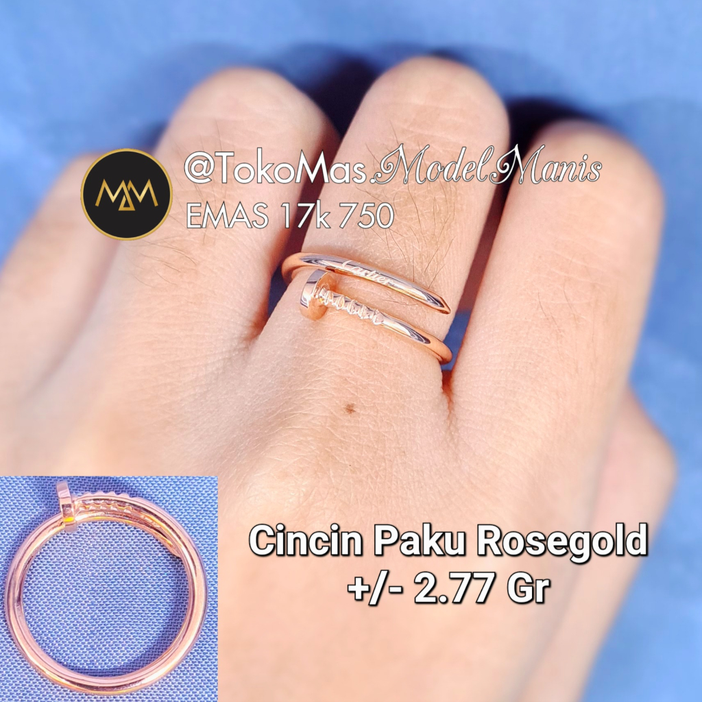 Cincin lingkar paku emas putih 750 kadar 17k
