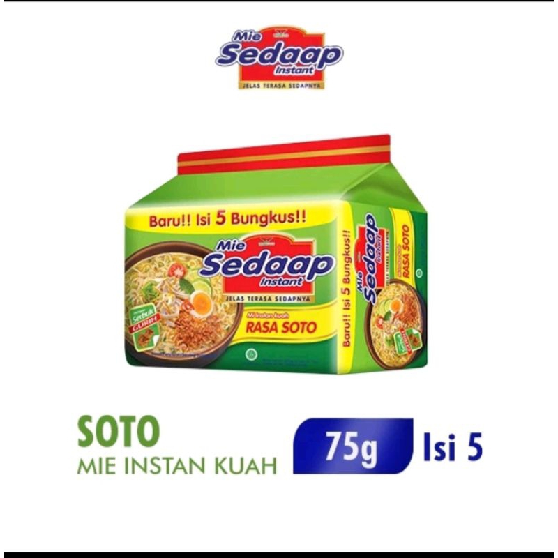 

Mie instant kuah rasa Soto, isi 5pcs kemasan 75g