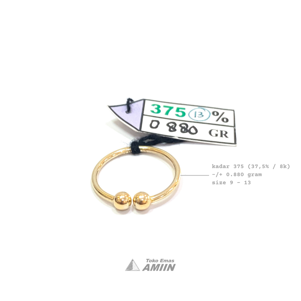 Toko Emas Amiin Cincin Emas Asli HWT Kadar 375 (37,5% / 8K) 0.880 Gram - Fashion Korea Talipan Bola Boba Merican Tinju
