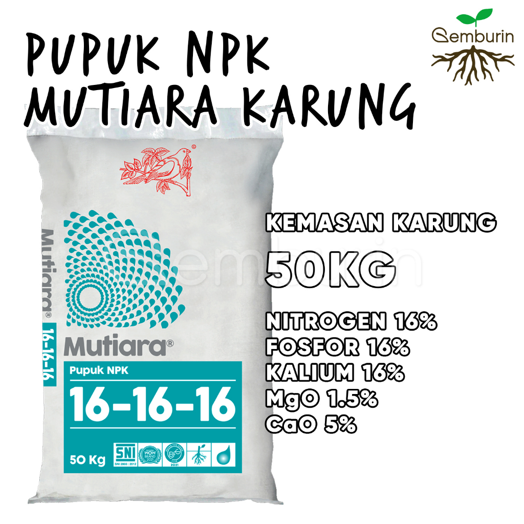 Pupuk NPK Mutiara 16-16-16 Biru 50 kg Kemasan Karung Pabrik Meroke / Asli Original Murah / Pupuk Pad