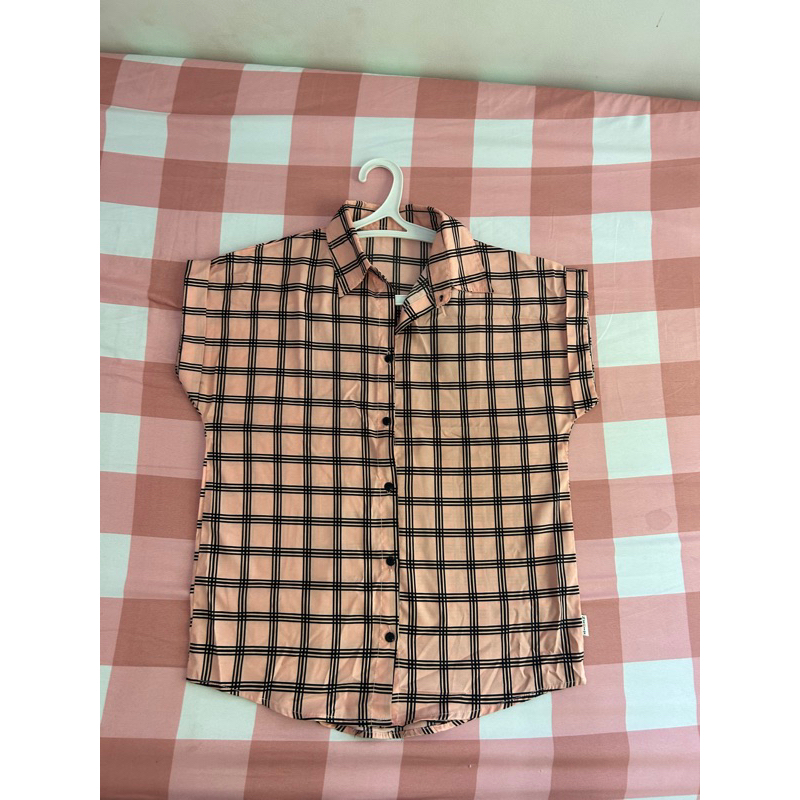 Flanel Soft Pink Shirt - Kemeja Lengan Pendek Wanita