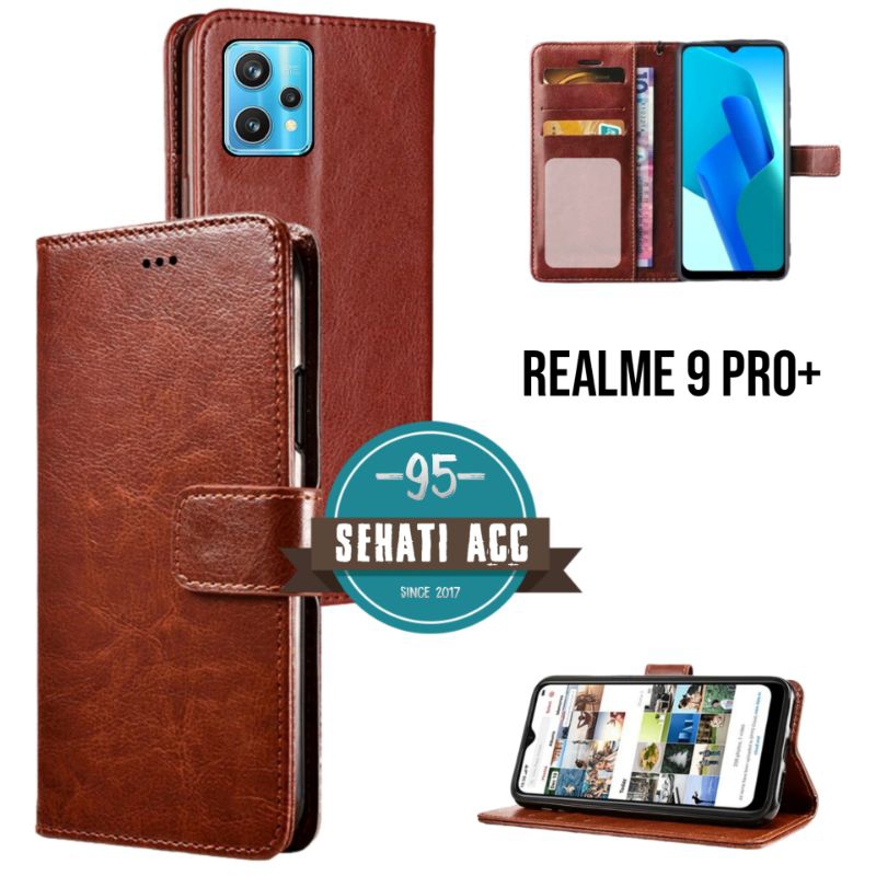 REALME 9 PRO+ casing dompet flip cover leather case