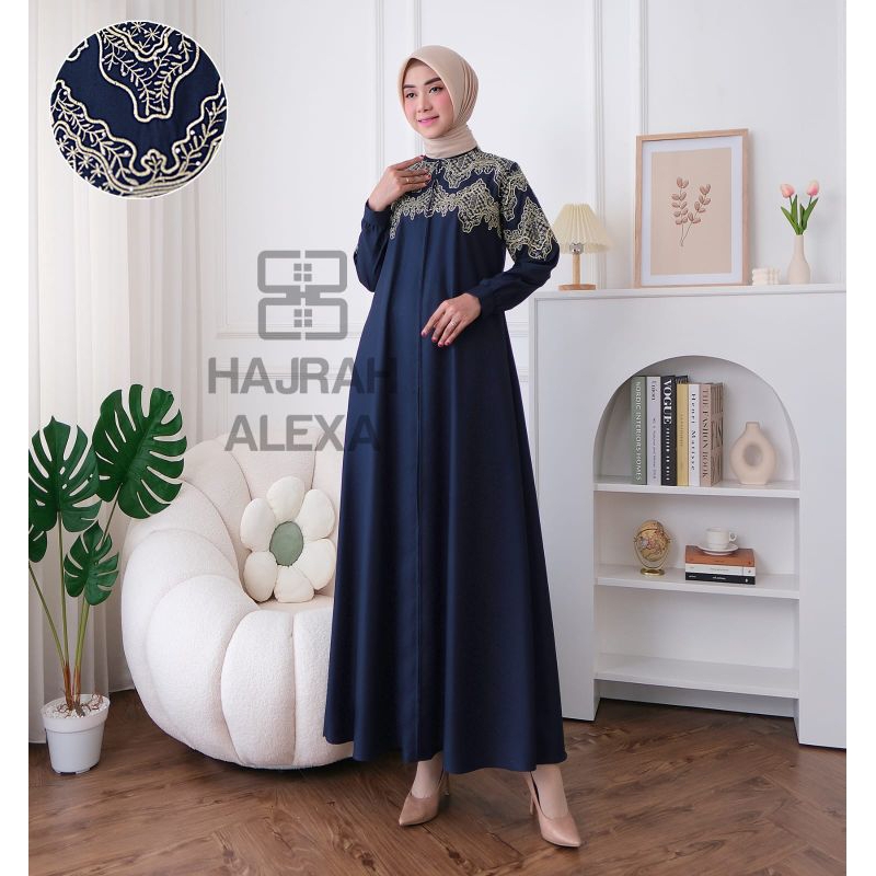 Gamis hajrah alexa original bordir guzel toyobo import