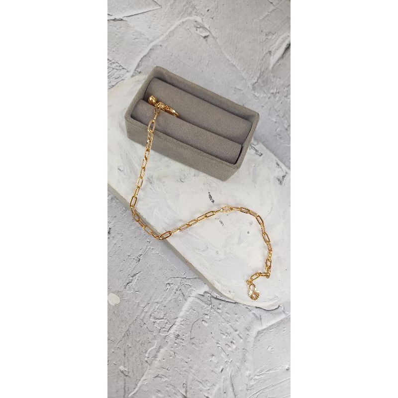 Gelang kaki rantai paper clip Emas Asli 8K