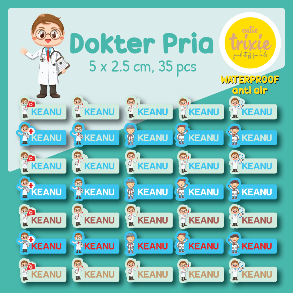 

Sticker label nama anak waterproof Dokter Pria