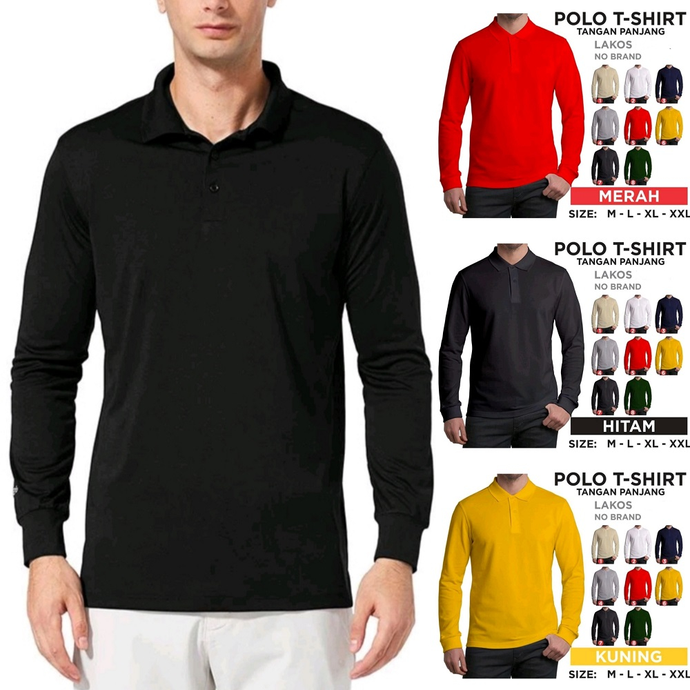 Baju Kaos Polo Kerah Pria Lengan Panjang/Kaos Seragam/Kaos Polos/Kaos Kerja/Baju Pria/Kaos Polo Pria