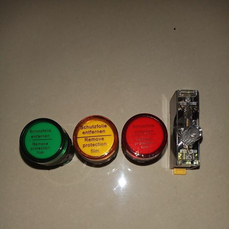 Lampu Pilot Ac 220v diameter 22 mili 3 warna dan Fuse Kubur (Sekering)