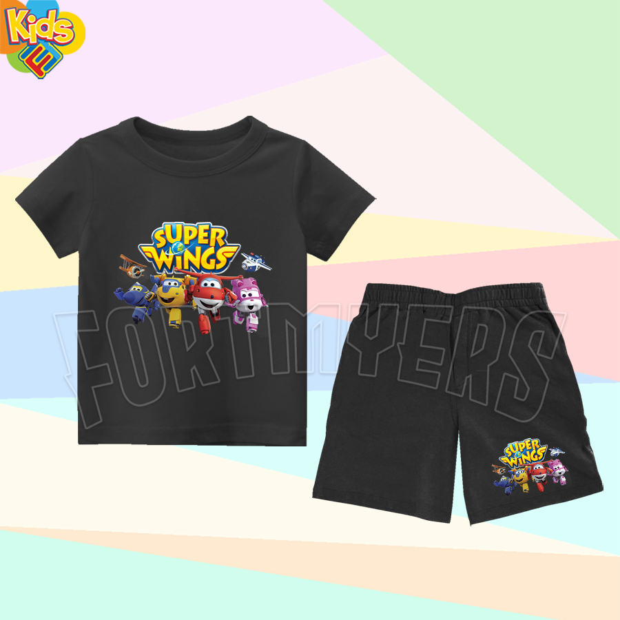 SETELAN ANAK MOTIF SUPER WINGS SETELAN KAOS CELANA PENDEK ANAK