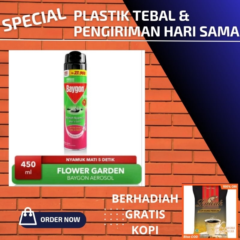 baygon 450 ml obat semprot nyamuk flower insektisida warna pink