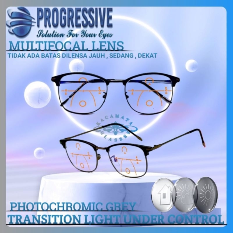 Kacamata Baca Progresif Photochromic Pria  Wanita | Kacamata Plus Baca Jauh,sedang,dekat | Frame Kac