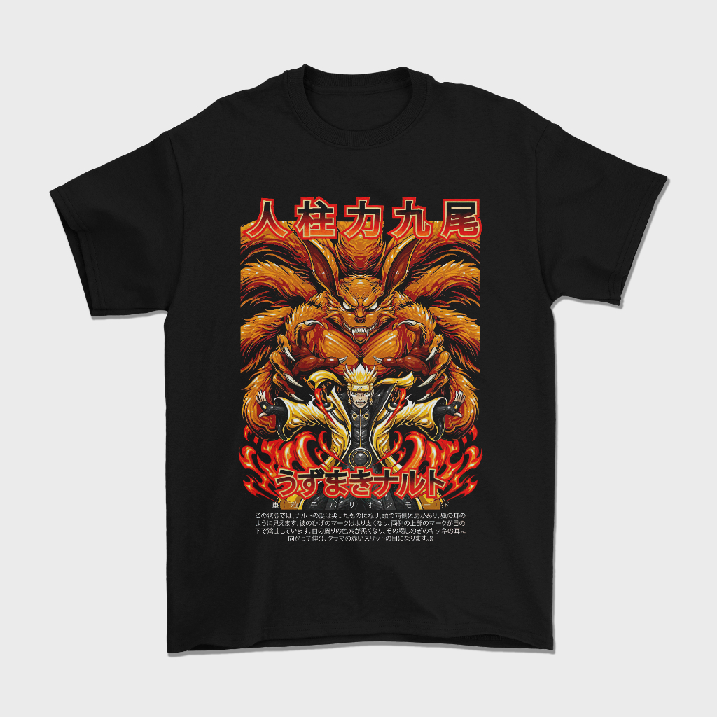 RISEUPI - Baju Kaos Pria Anime Naruto X Kurama | Kaos Streetwear Anak Remaja Dewasa