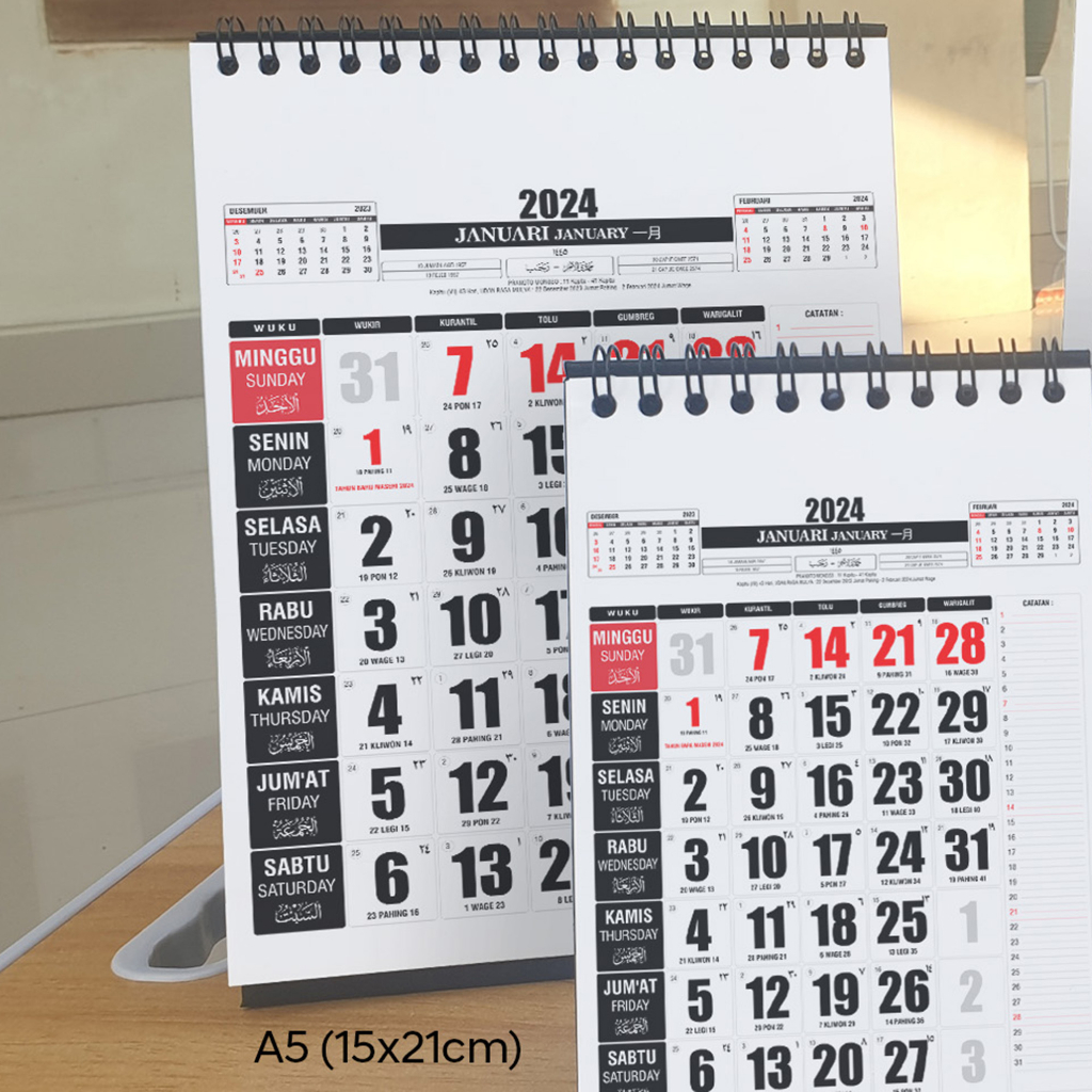 

Kalender Meja 2024, ukuran A5 15x21cm, Grosir