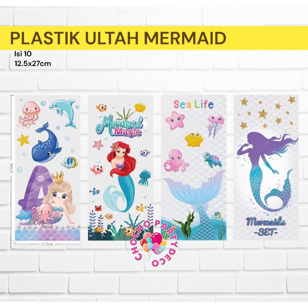 

Plastik Ulang Tahun MERMAID isi 10 / Plastik Ultah Anak Ariel Mermaid Putri Duyung Ukuran Kecil