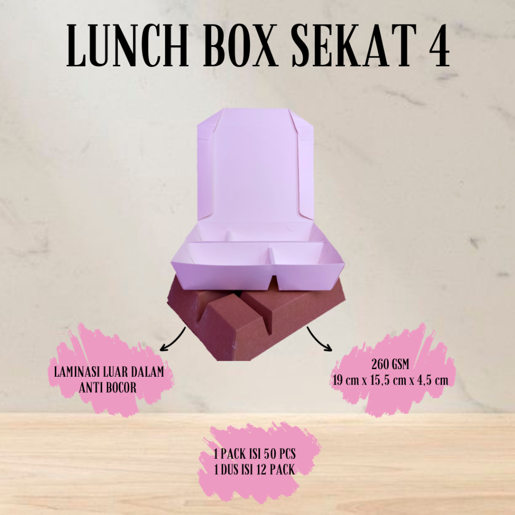 PAPER LUNCH BOX SEKAT 4 LAMINASI / LUNCH BOX PUTIH IVORY-COKLAT KRAFT