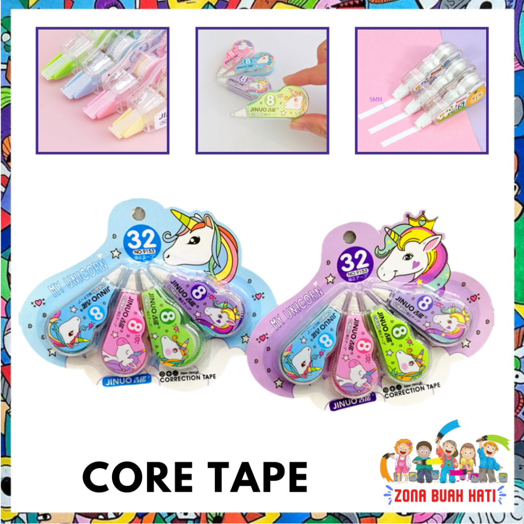 

ZBH Correction Tape Karakter 4 In 1 Penghapus Pulpen Roll Isi 4pcs Karakter Lucu Unicorn Penghapus Pena Tip-Ex Kertas Mini 4in1 Tip Ex Set 4 Pcs