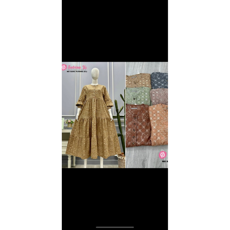 midi dress salvina ys alexa susun+furing lengan balon tali