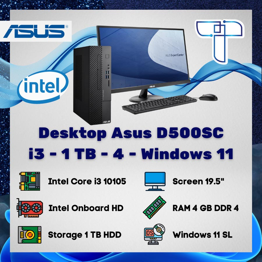 Asus D500SC Desktop PC- i3 - 1 TB - 4 GB - Windows 11