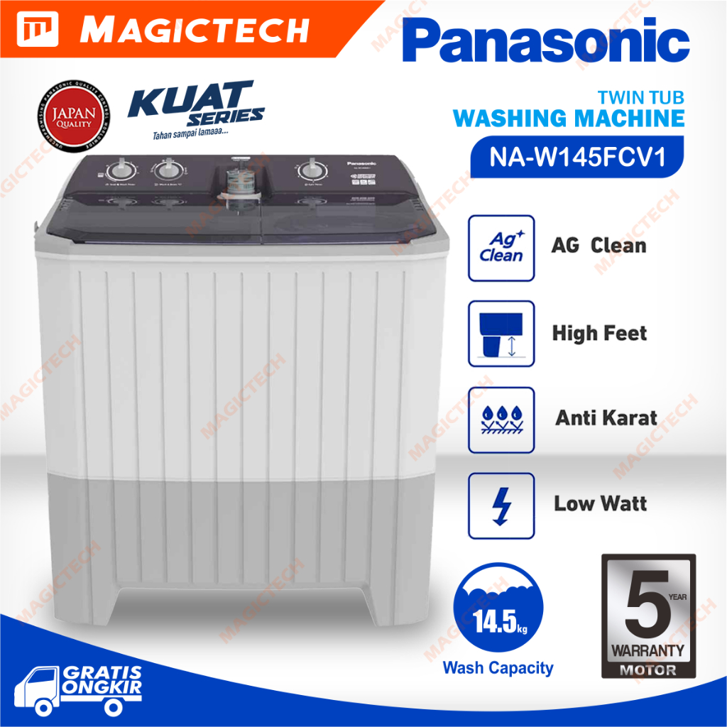MESIN CUCI PANASONIC 14 KG NA-W145FCV1 KUAT LOW WATT MANUAL 2 TABUNG