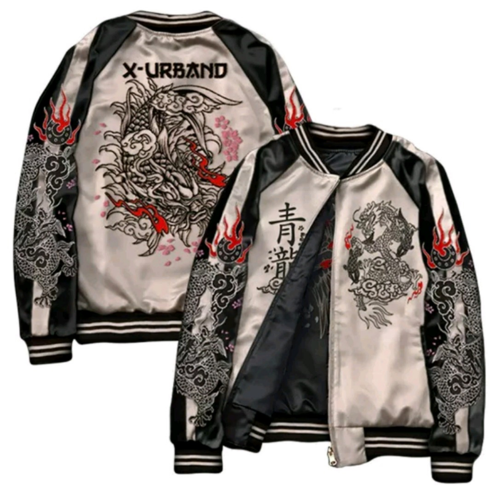 Jaket Sukajan Naga Deragon Bolak Balik Jaket Varsity Casual Ful Bordir