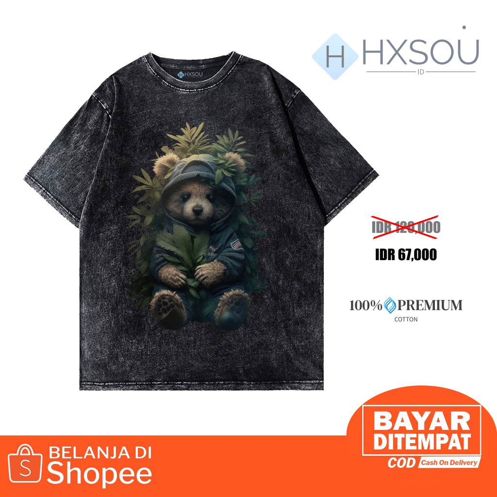 Hxsou T-shirt Oversize Unisex Washed / Baju Kaos Oversize Wash Bear C45