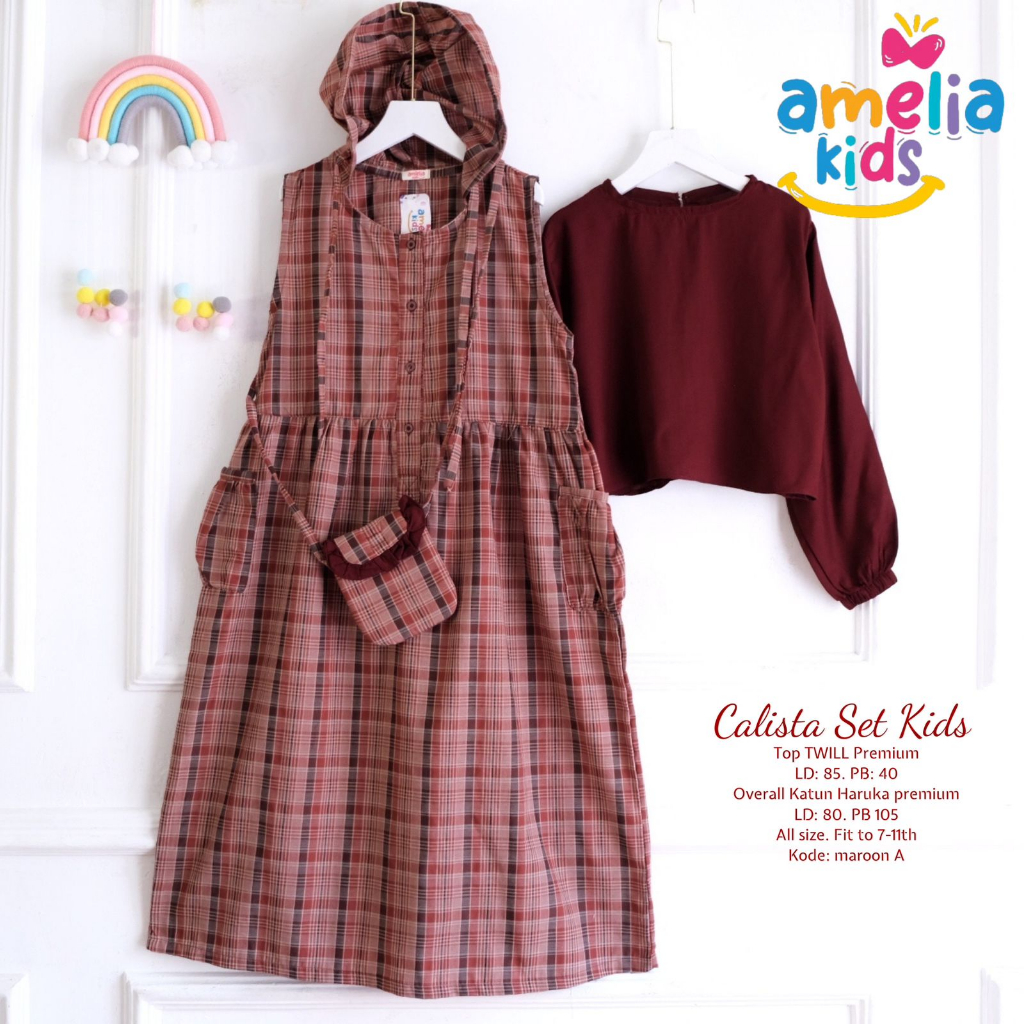 CALISTA SET KIDS SETELAN BAJU ANAK PEREMPUAN USIA 7-12 TAHUN SETELAN DRESS ANAK MOTIF KOTAK KOTAK BA