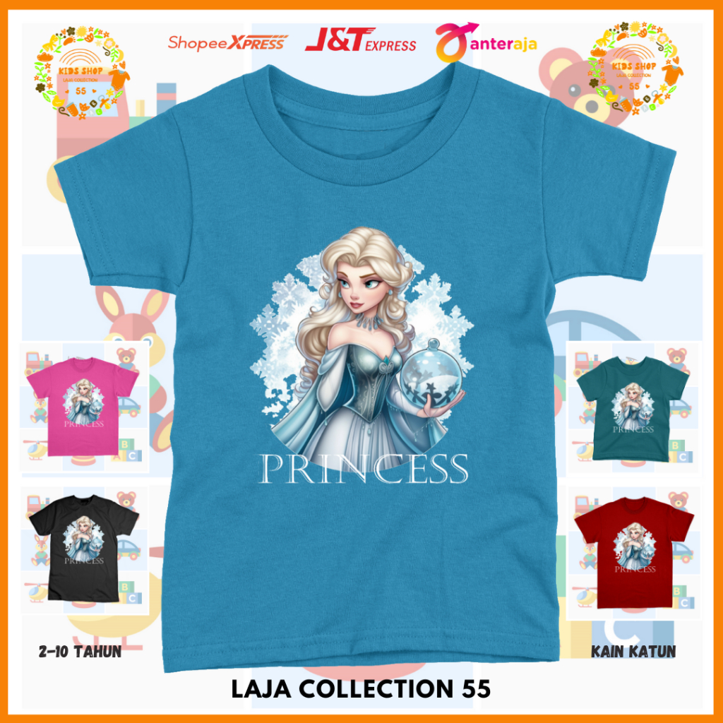 Kaos Anak Princess 01 Umur 2-10 Tahun Unisex Katun / Baju Anak Cewek / kaos Anak Perempuan / Baju An