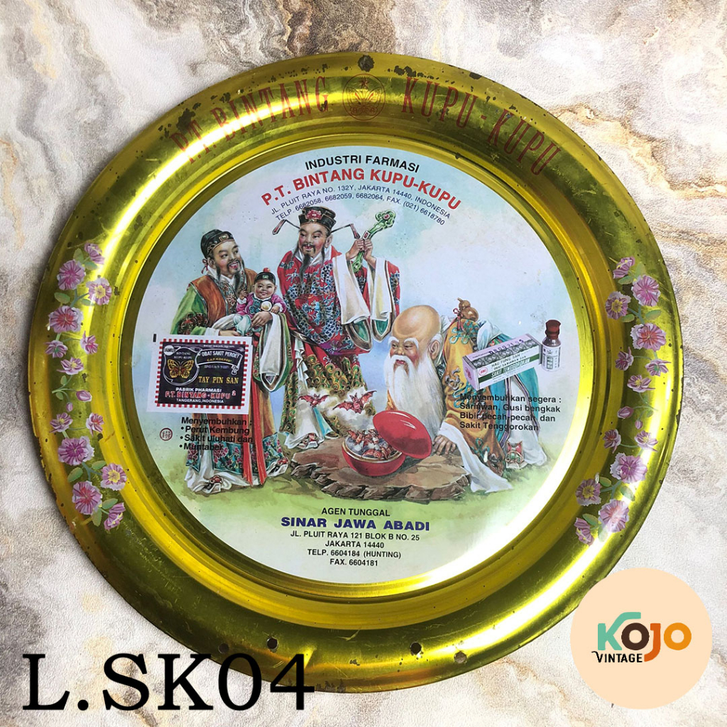 Baki / Nampan Seng Bekas Kalender Harian Jadul Vintage Lawas 1980-an Merk Obat Bintang Kupu - Kupu O