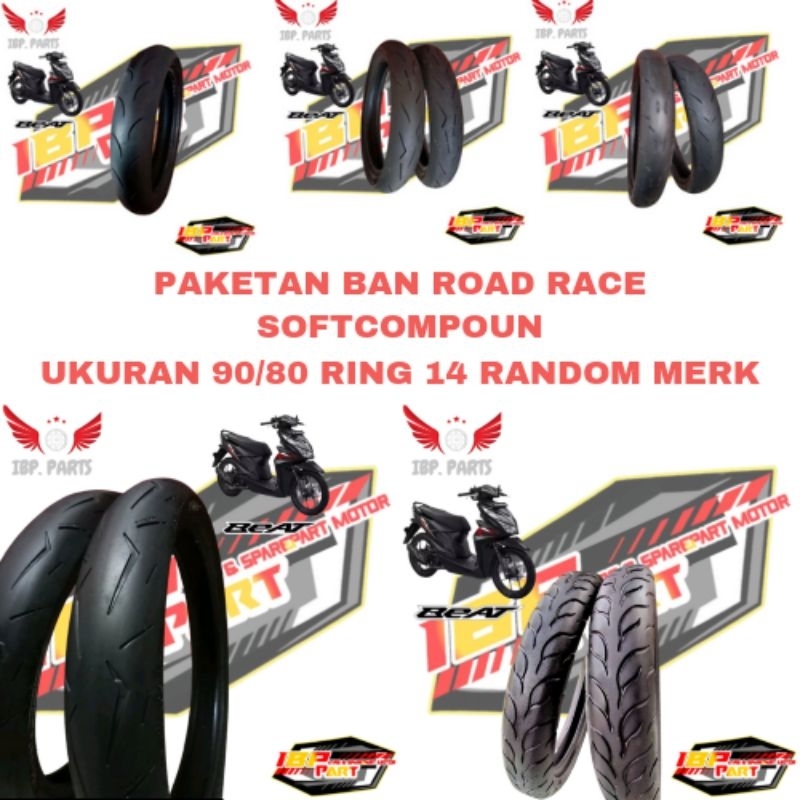 PAKET SEPASANG BAN ROAD RACE SOFTCOMPOUN UKURAN RATA 90/80 RING 14 TUBELES