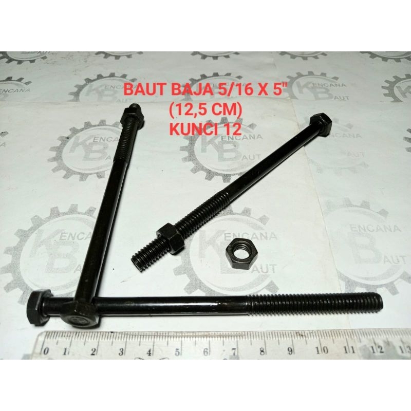 BAUT BAJA UNC 5/16 X 5" / BAUT HITAM NC 5/16 X 5" KUNCI 12 PANJANG 12,5 CM