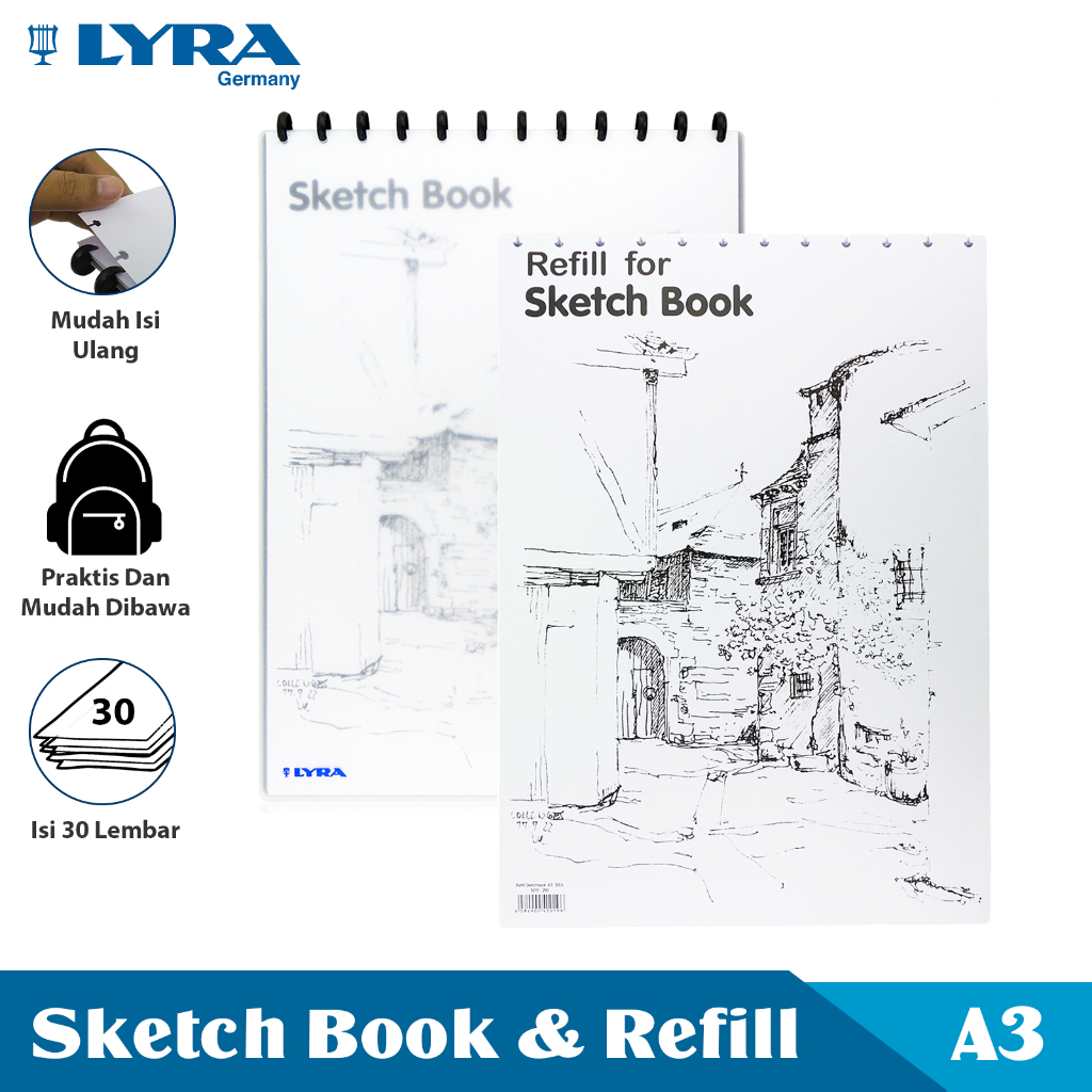

LYRA COMBO 2 Buku Sketsa dan Refill Ukuran A3 30 Lembar Sketch Book Binder Buku Bergambar LYR-921029