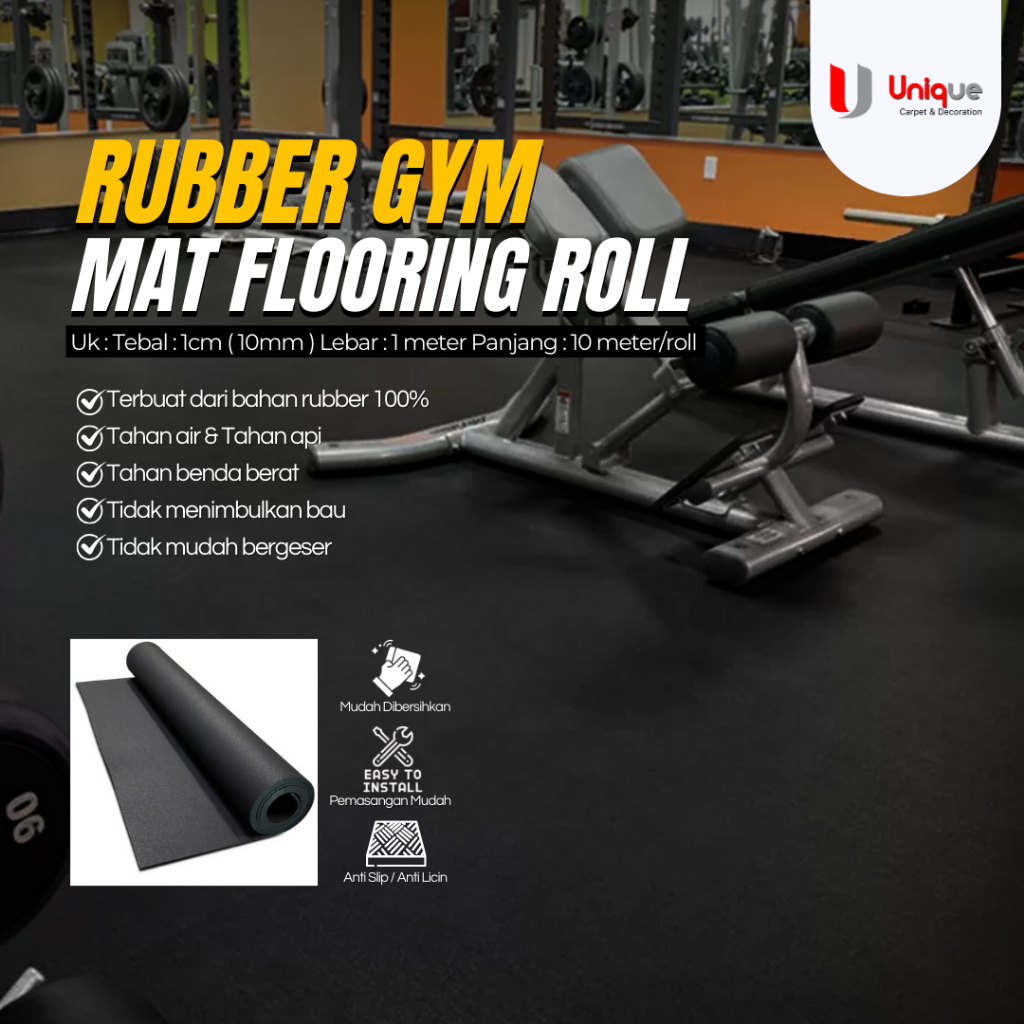 Karpet Karet Rollan Untuk Ruang GYM / Jual Karpet GYM Polos / Toko Karpet Karet Murah / GYM Mat Roll