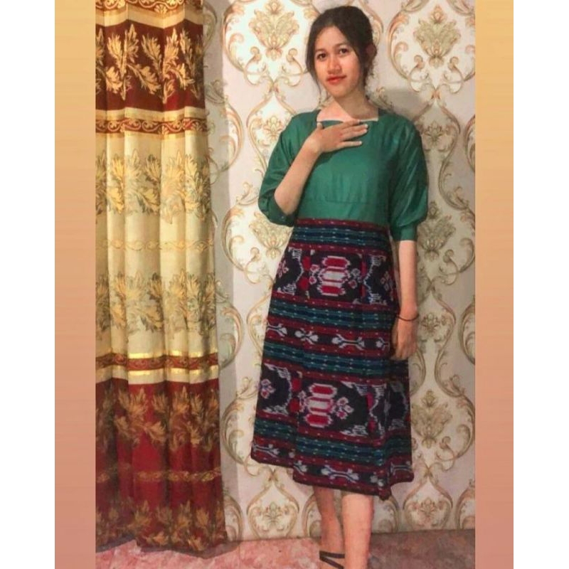 dress tenun Jepara kombinasi katun toyobo ijo botol