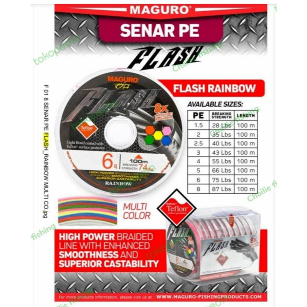 BENANG PE MAGURO FLASH 100m - CONNECTING / BRAID MULTI COLOUR PE 2/ 3/ 4/ 5 / 6 / 8 SENAR NILON KUAT