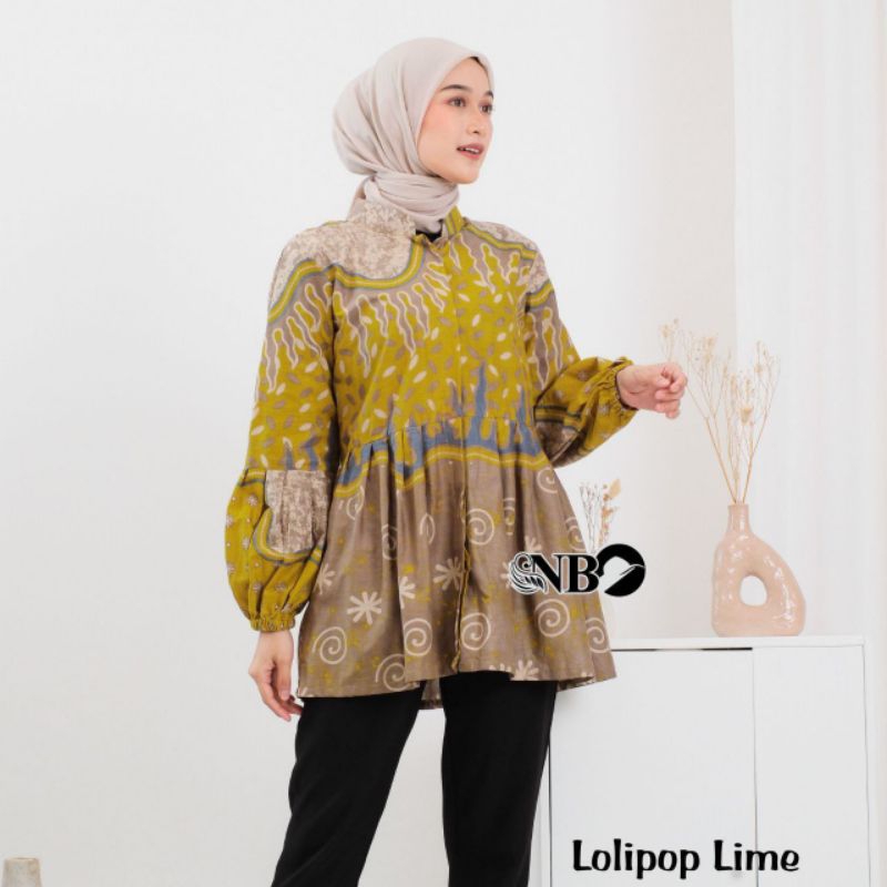 Batik Wanita Lengan Balon/ Kemeja Batik Wanita Modern / Seragam Batik Kantor Hijau Sage Biru Navy Denim Abu Ungu Lilac Merah Hitam Pink Kluning Lemon Yellow Lime