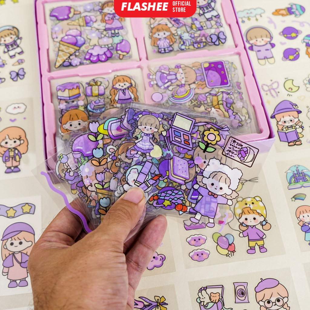 

Flashee Stiker Momo Isi 100 Lembar Sticker Waterproof Lucu Kartun Korea Box 100 pcs