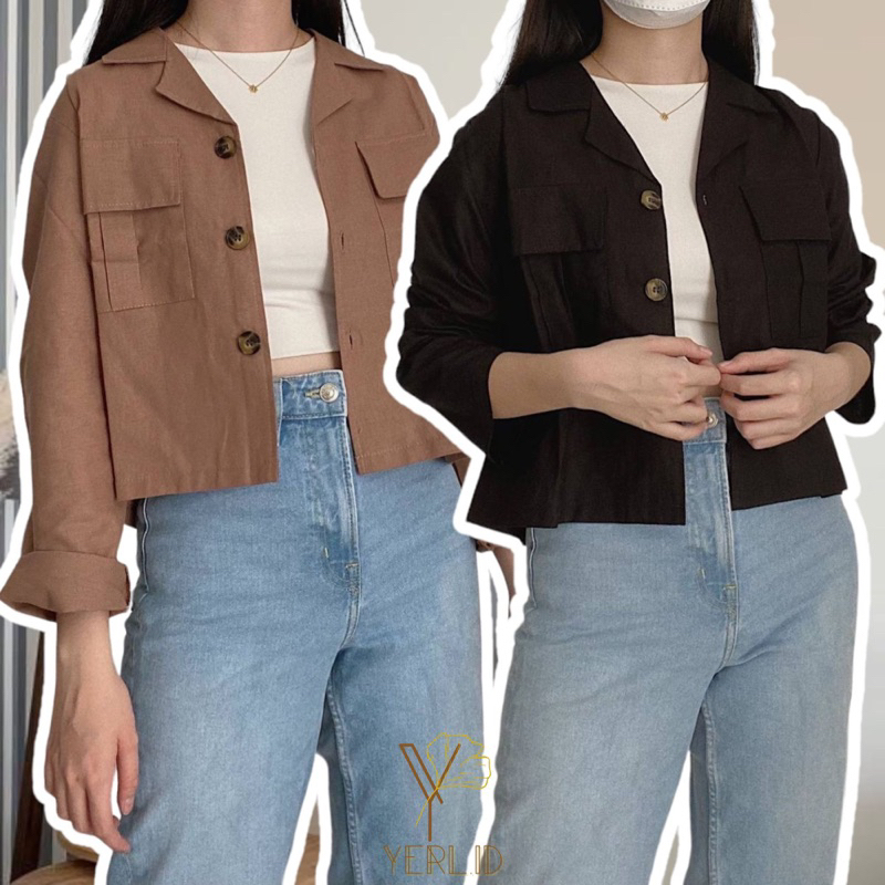 CROP TOP OUTER LINEN | CLARYN CROP | OUTER LINEN | KEMEJA LINEN | ATASAN WANITA
