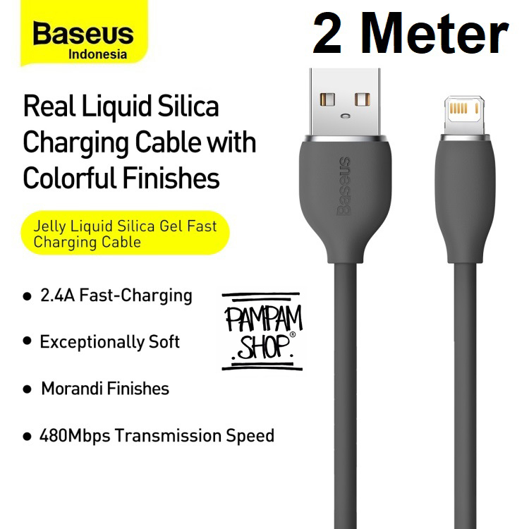 BASEUS Kabel Data Jelly Liquid Silica Gel USB to Lightning 2M 2 Meter Fast Charging Iphone 5 5S 6 7 