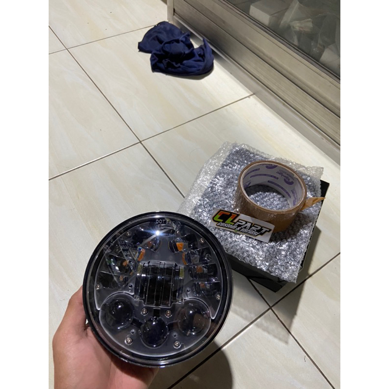 Lampu daymaker 16 led 5,75 inch senja biru 75 watt dus hitam