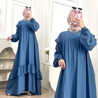 Yumna Gamis Bahan Polo Linen Pakaian Wanita Muslim Dress Dewasa