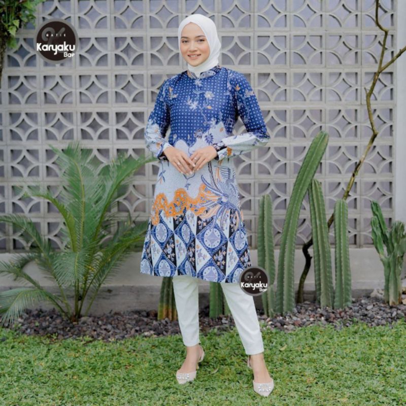 tey-17 Batik wanita Tunik ASJ SA HRB026 Kenongo Kemeja Tosca Pendek