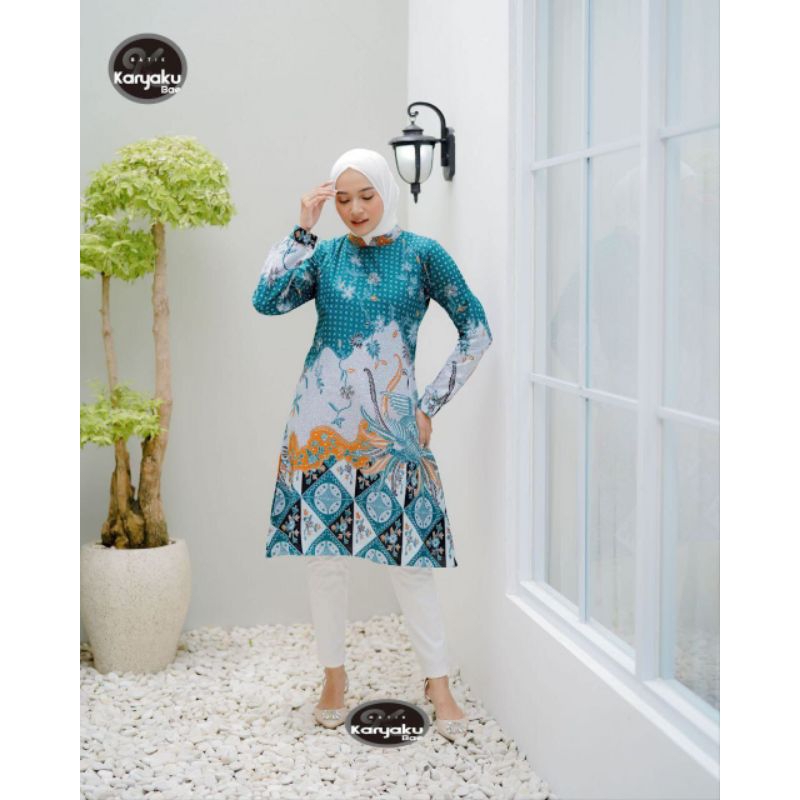 tey-17 Batik wanita Tunik ASJ SA HRB026 Kenongo Kemeja Tosca Pendek