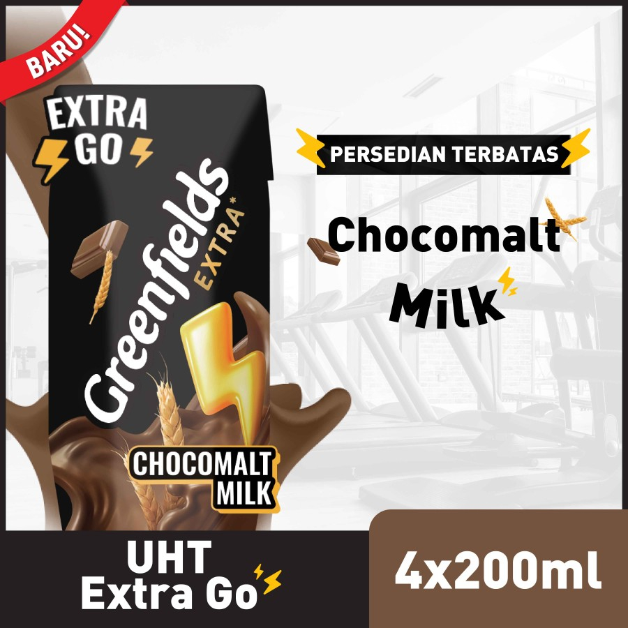 

[Bundling x 4pcs] EXTRA GO CHOCOMALT MILK Greenfields UHT 200ml 200 ml