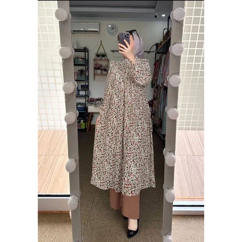 Ross Shop - Set long Tunik Ceruty - Set Long Ceruty Bunga