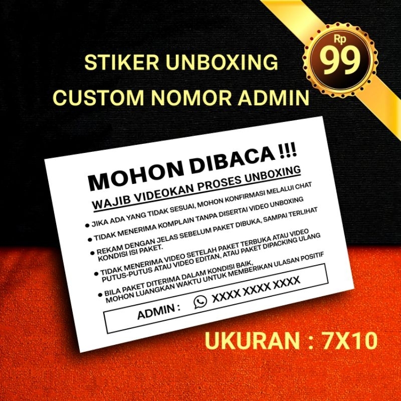 stiker unboxing custom nomor admin   sticker video unboxing ready
