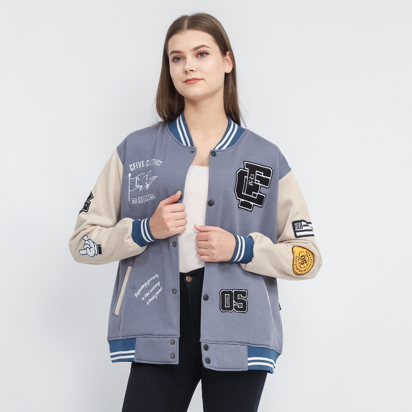 Suke Varsity Jaket Vintage Skuy Five Blue Denim