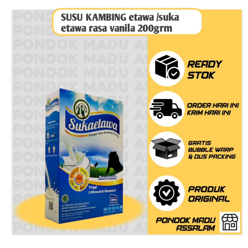 

SukaEtawa 200gr Vanila / Susu Kambing ASLI / Sehat Paru / Anti TBC / Anti Radang / Susu Kambing etawa / OSTEOPOROSIS rasa vanila