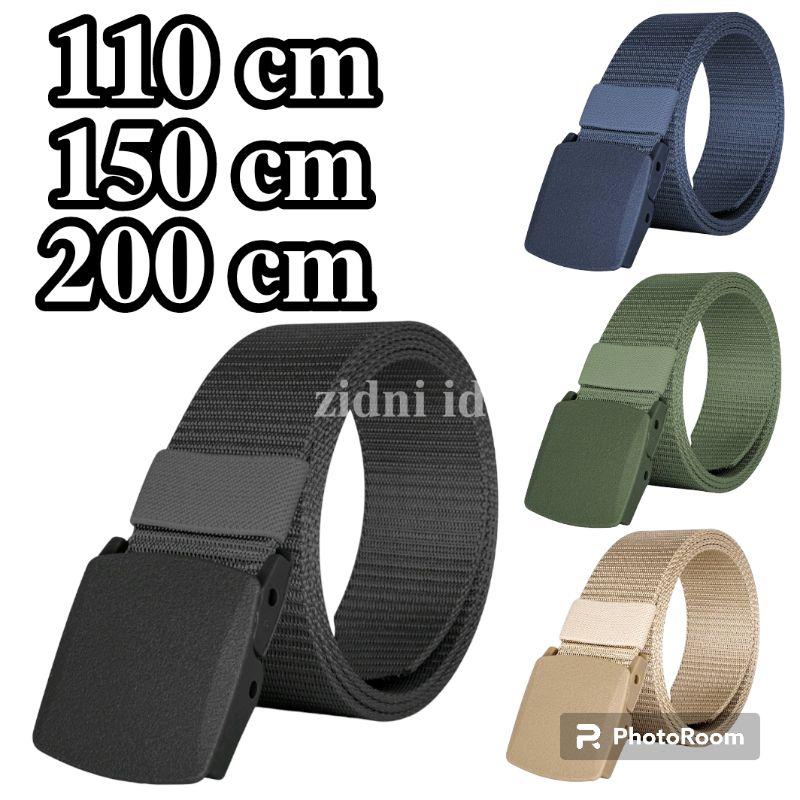 Ikat Pinggang Pria 150 cm Jumbo Tactical Sabuk Gesper Kanvas Plastic Buckle Bolak-balik 2d